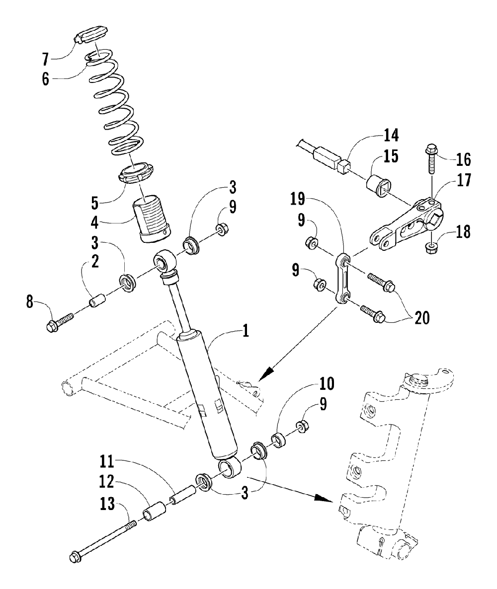 Shock absorber and sway bar assembly