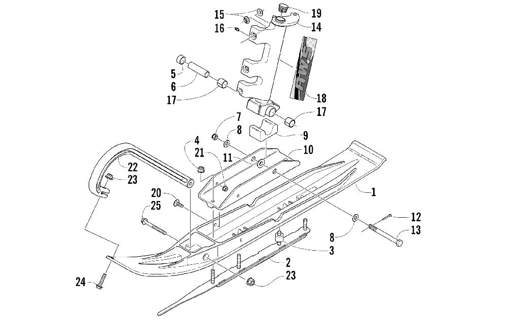 Ski and spindle assembly