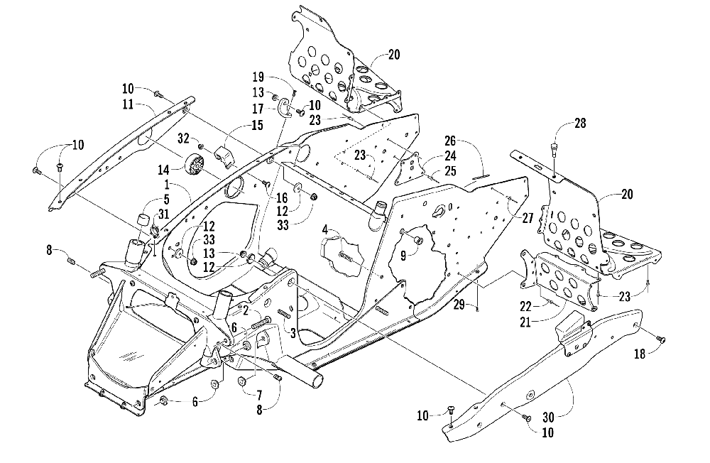 Front frame and footrest assembly