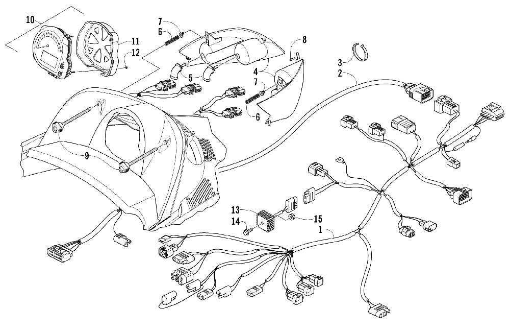 Headlight instruments and wiring assemblies