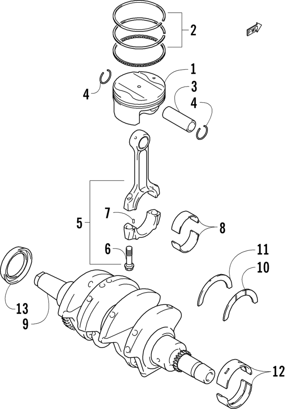 Piston and crankshaft assembly