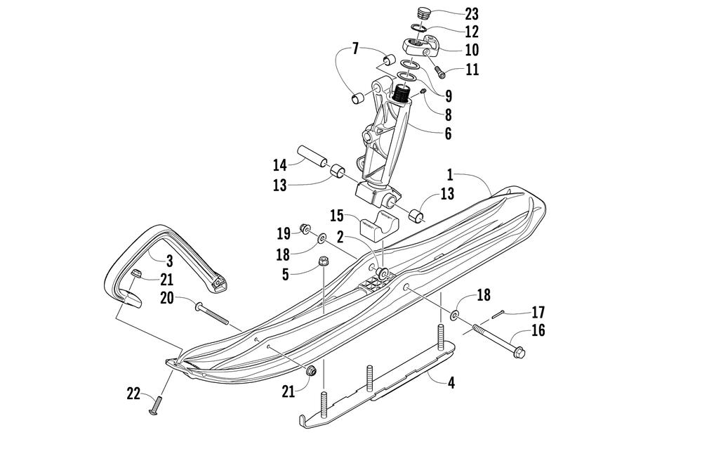 Ski and spindle assembly