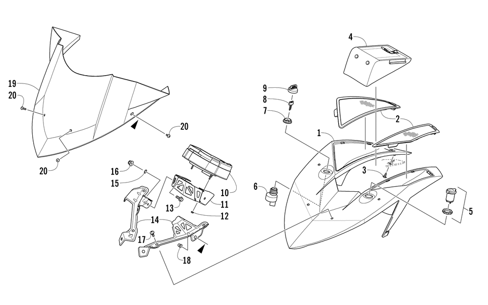 Windshield and instruments assemblies