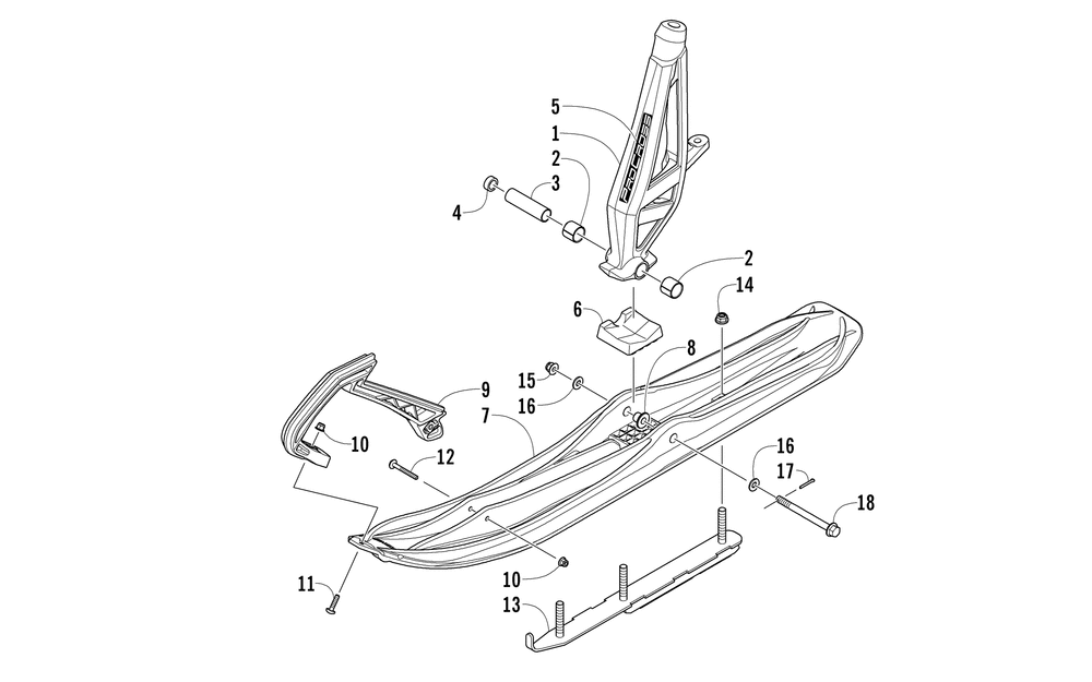 Ski and spindle assembly