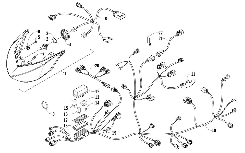 Headlight and wiring assemblies