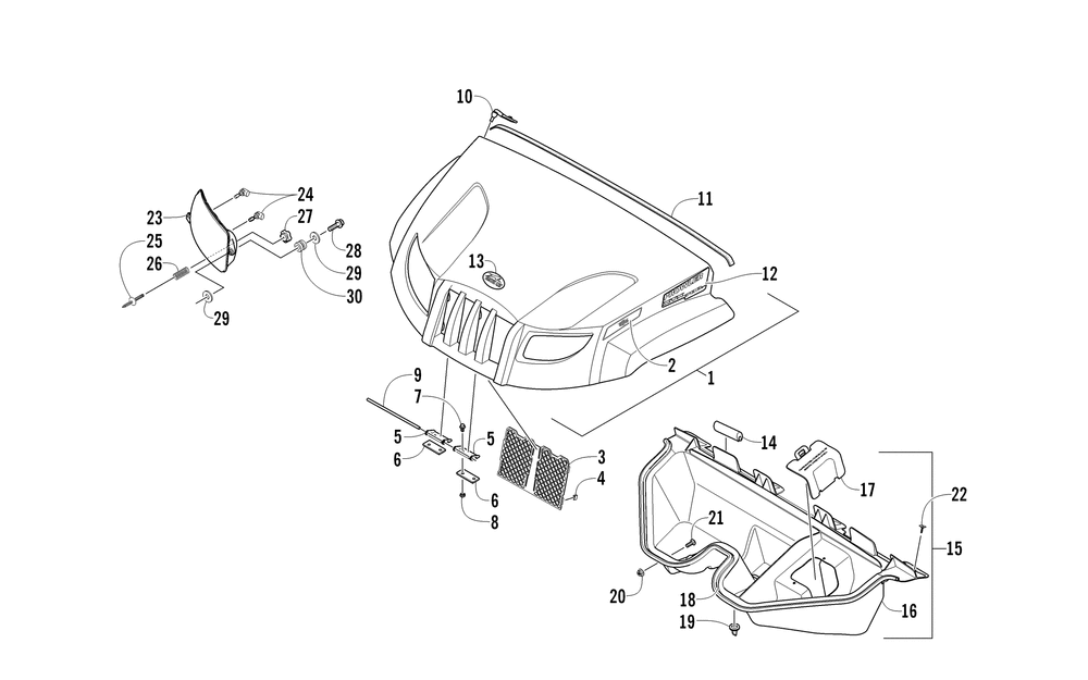 Hood and headlight assembly