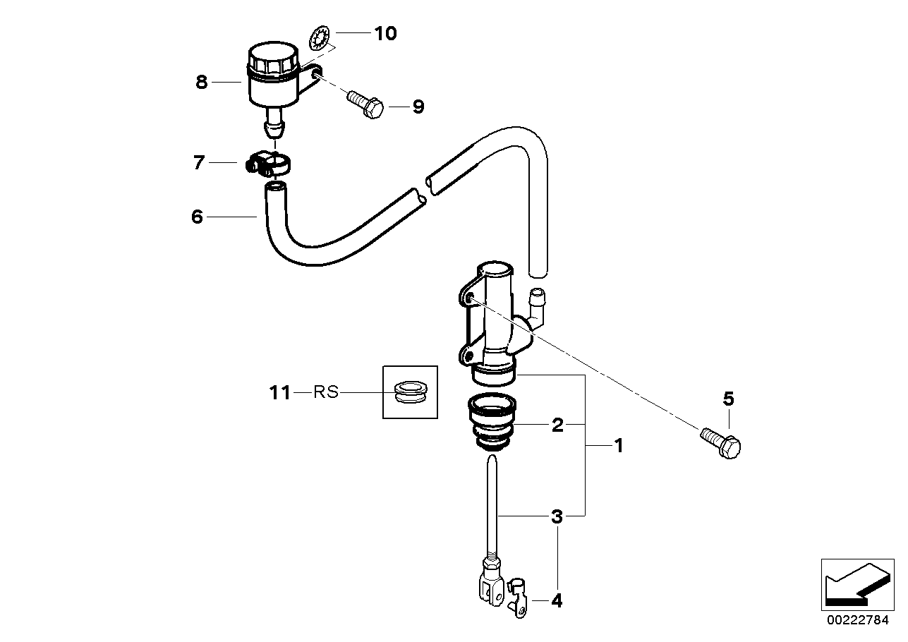 Rear brake master cylinder w container