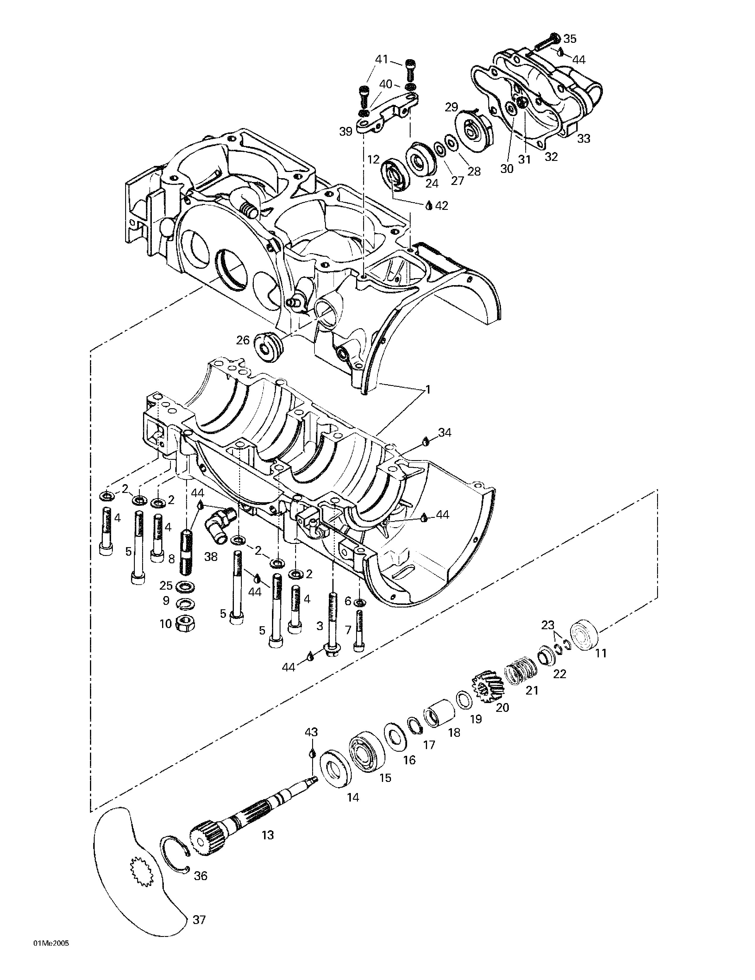 Crankcase, rotary valve, water pump