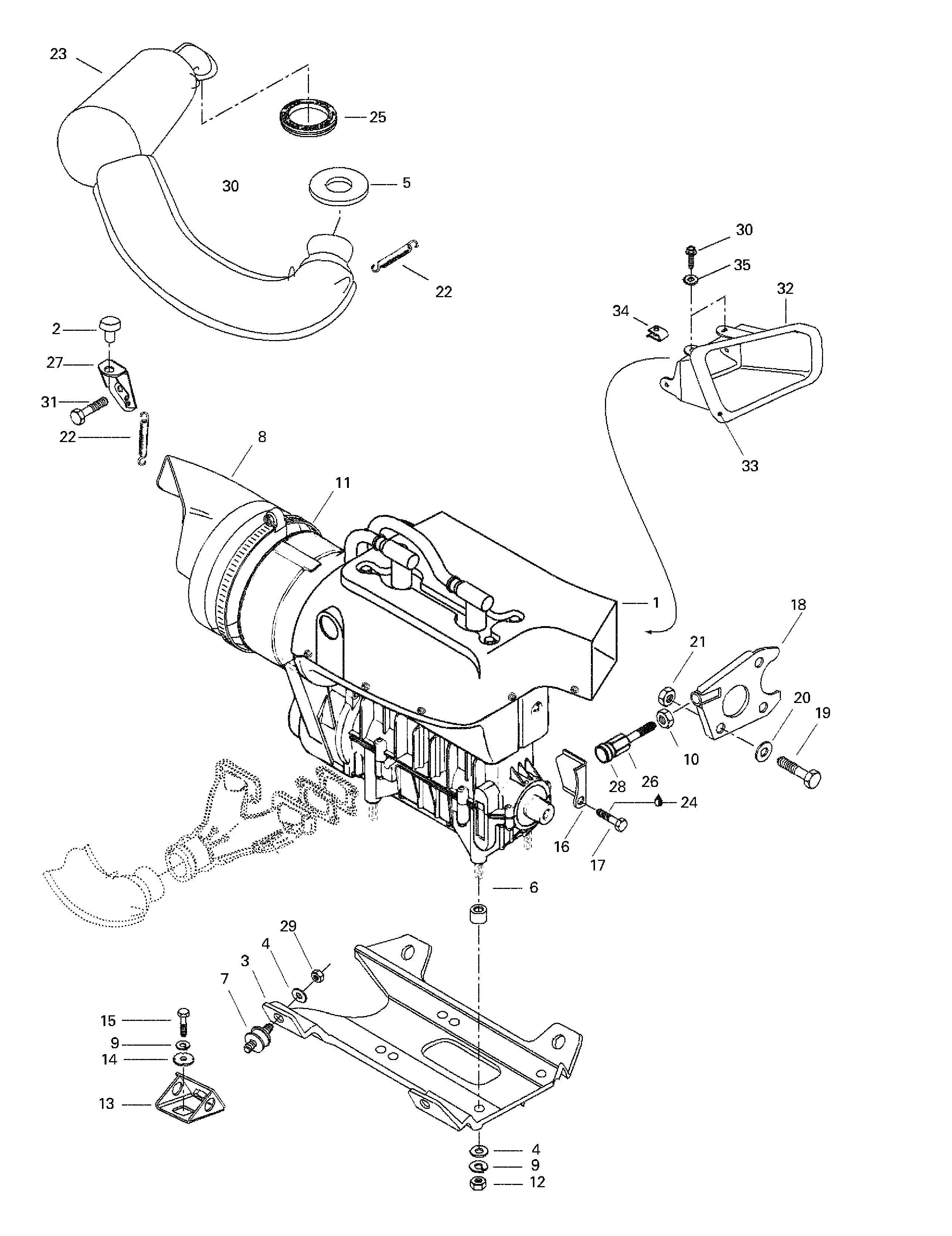 Engine support and muffler