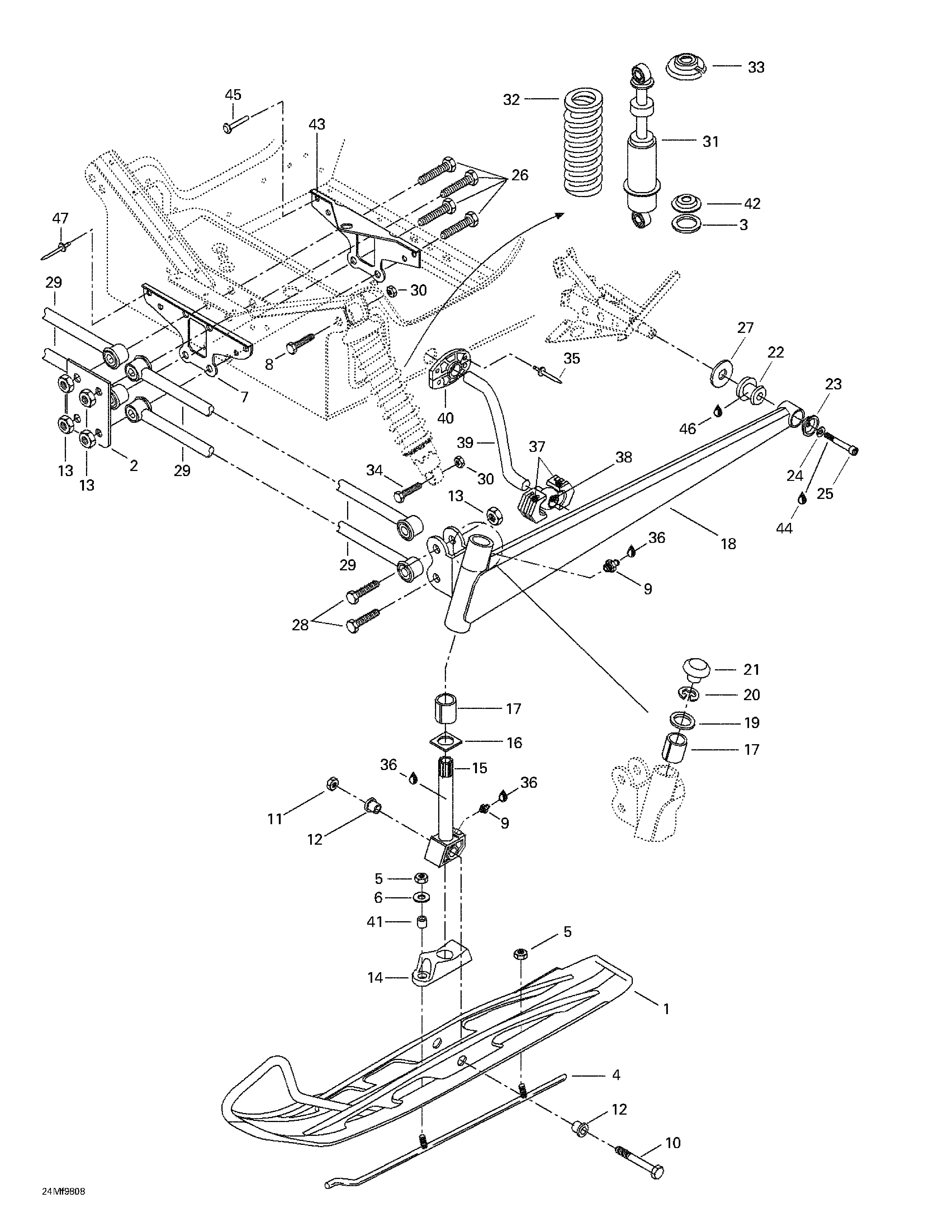 Front suspension and ski