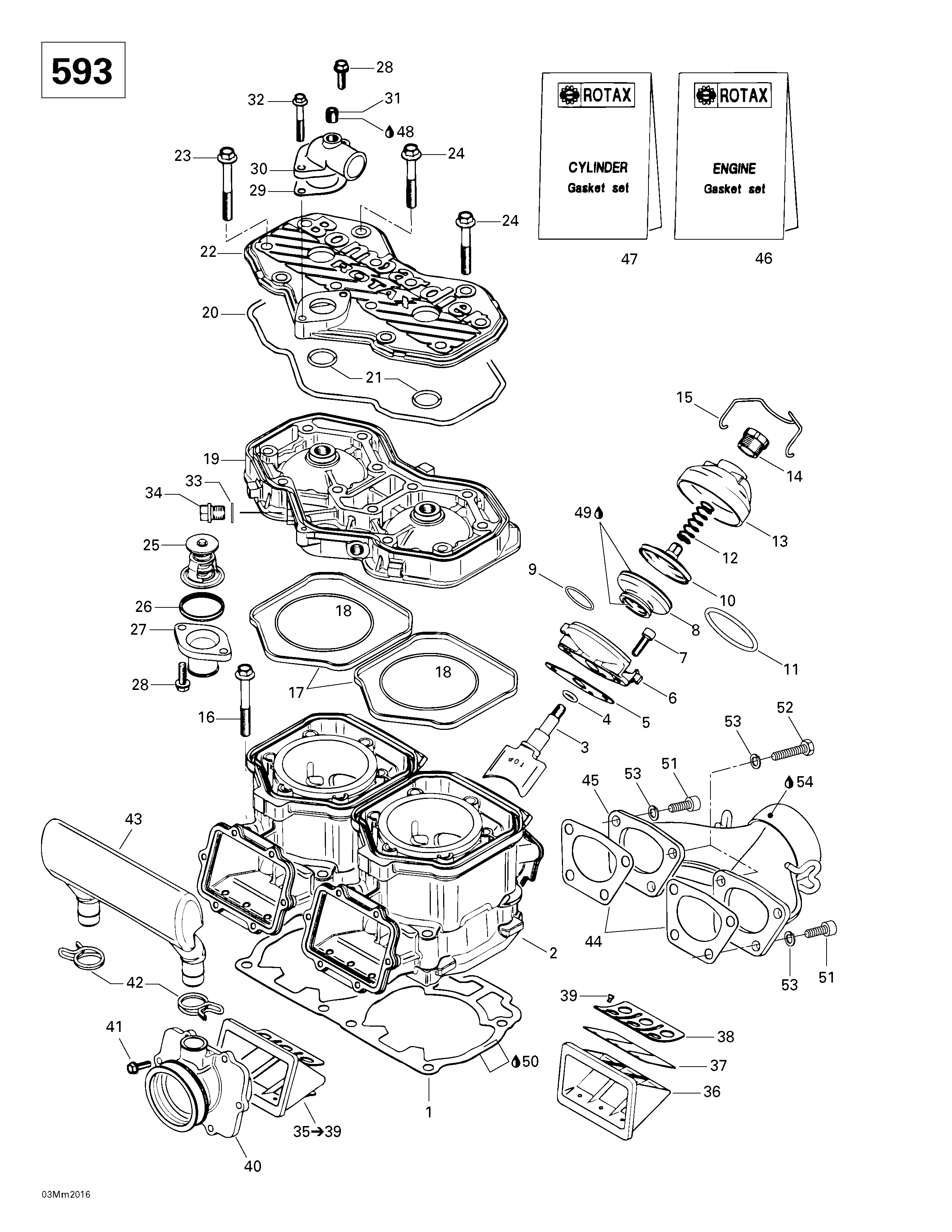 Cylinder, exhaust manifold, reed valve