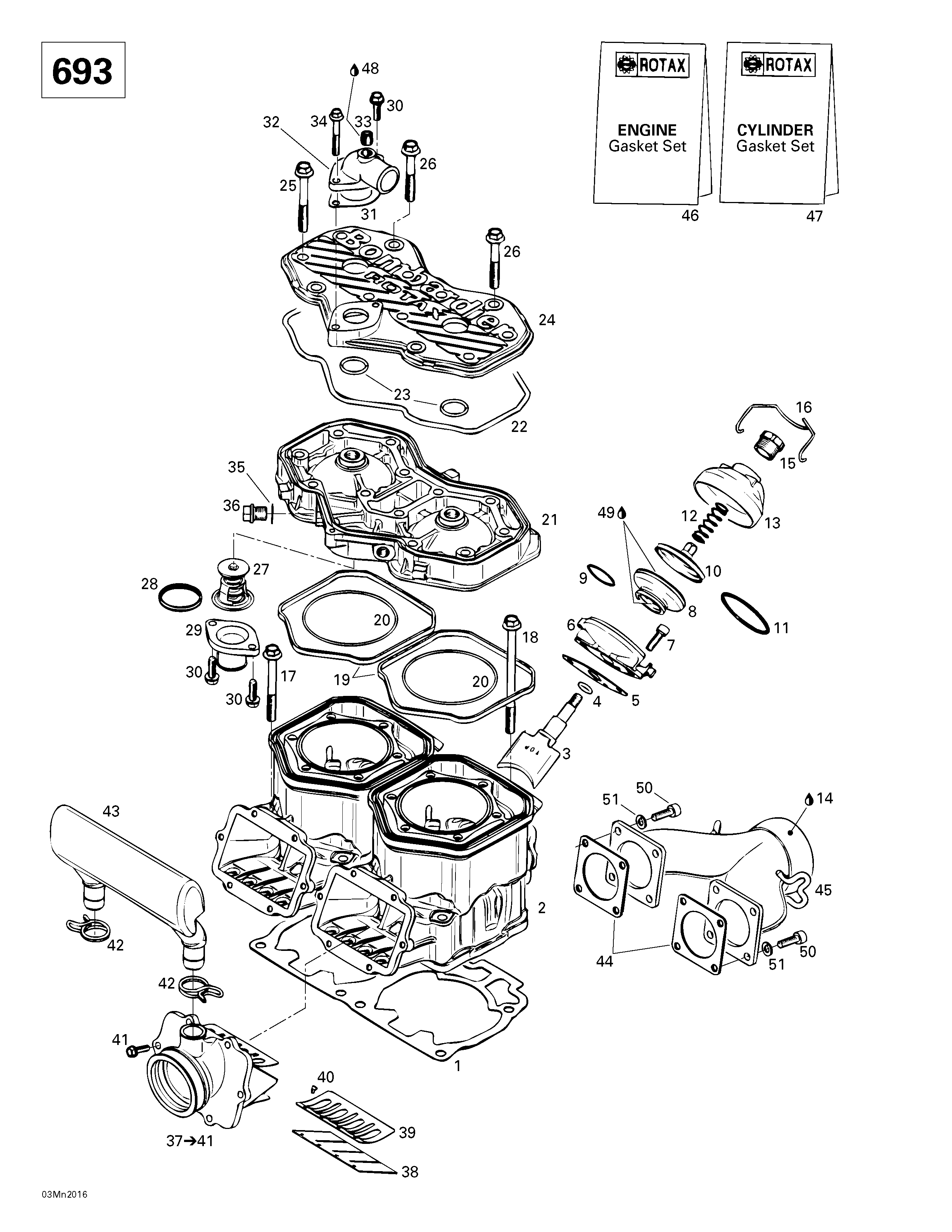 Cylinder, exhaust manifold, reed valve 2