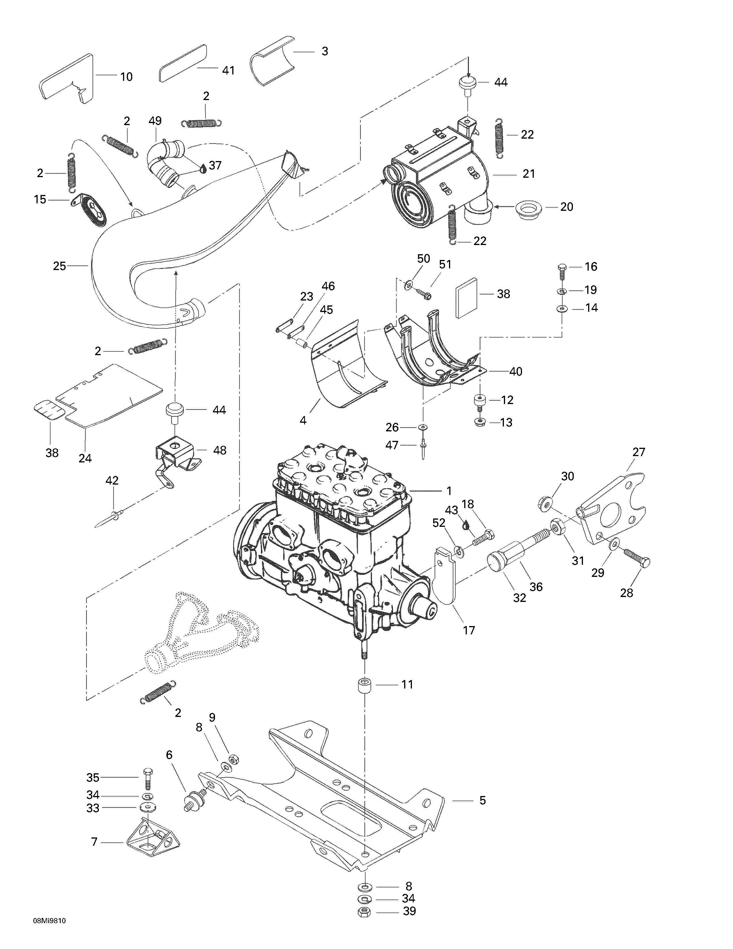 Engine support and muffler