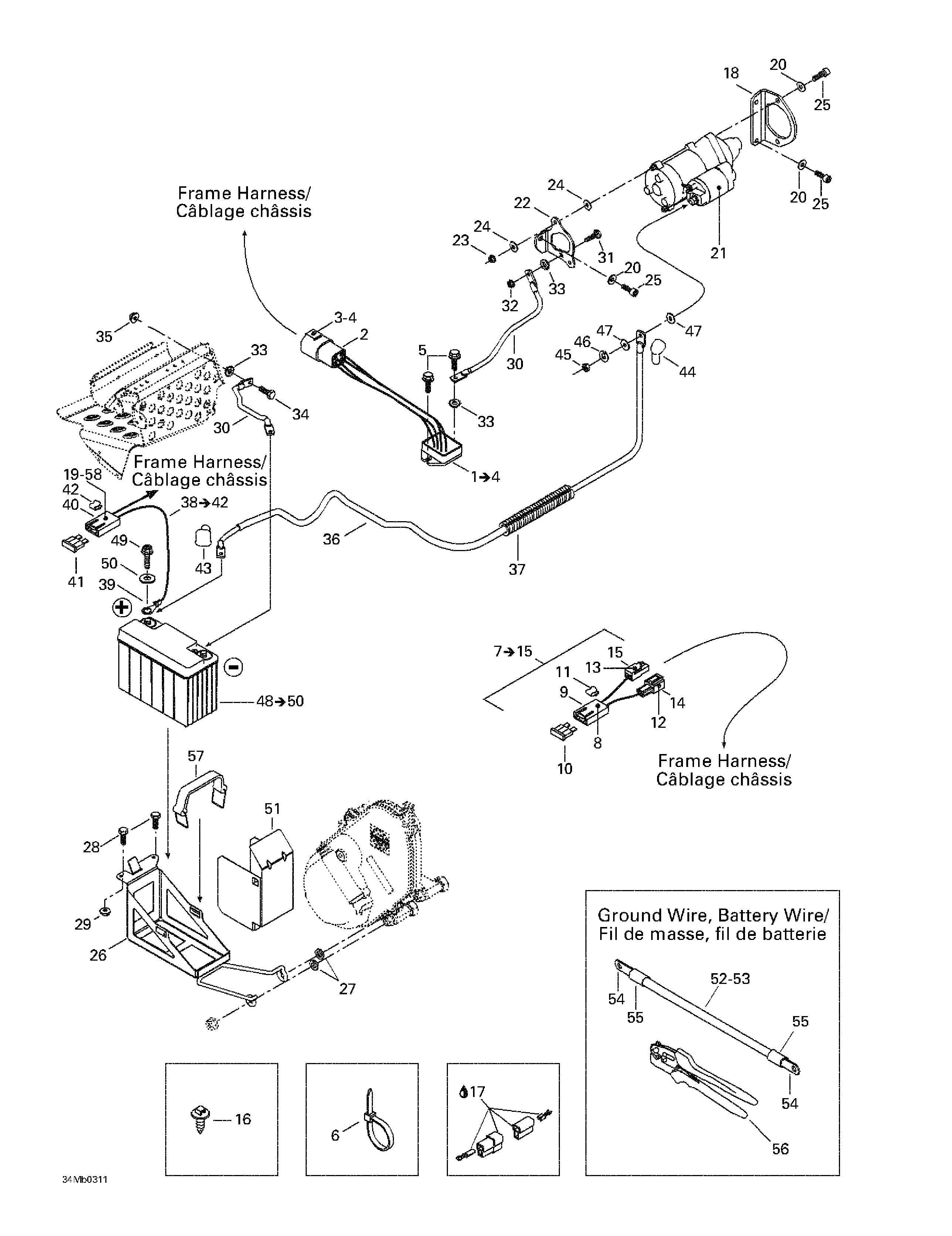 Battery and starter