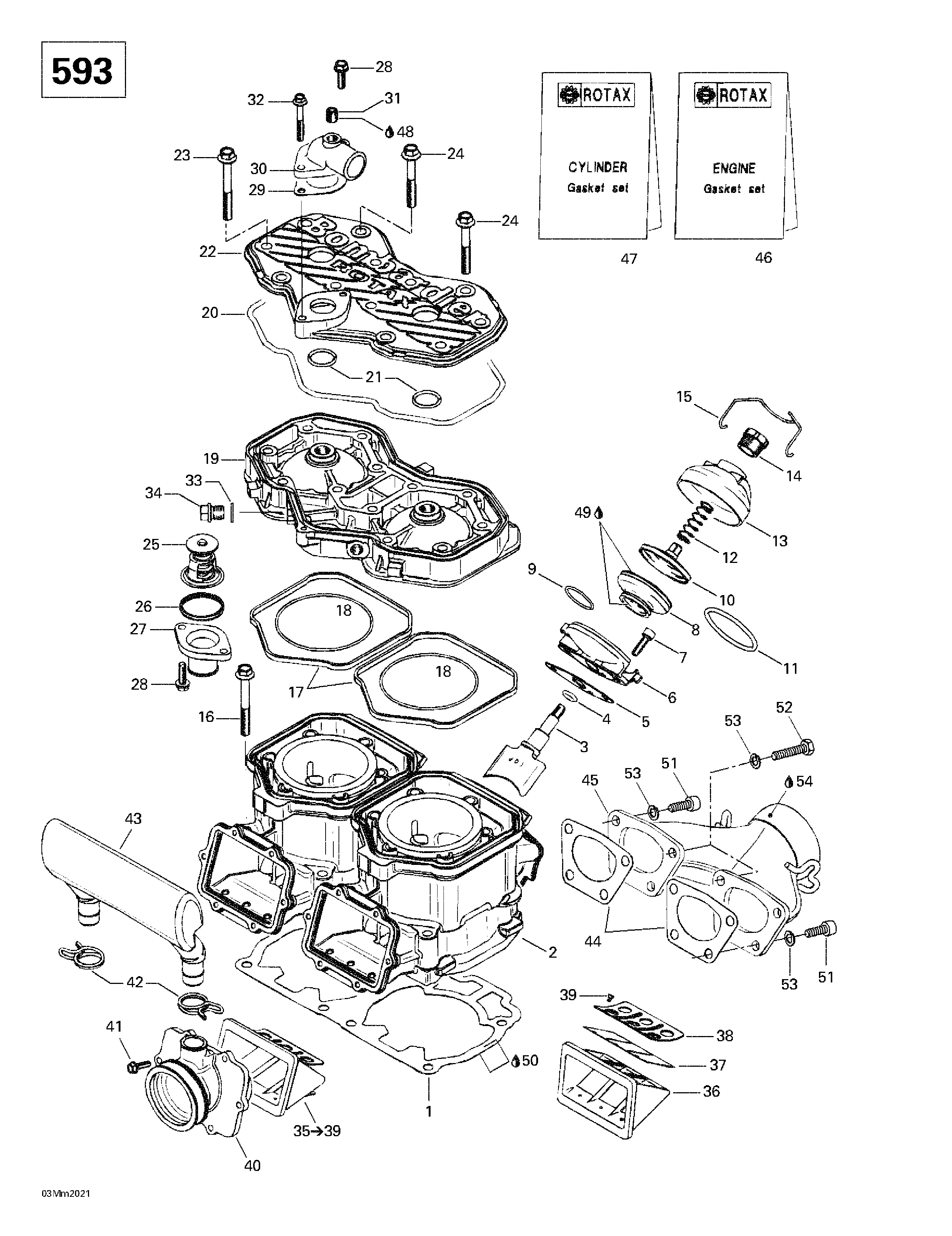 Cylinder, exhaust manifold, reed valve