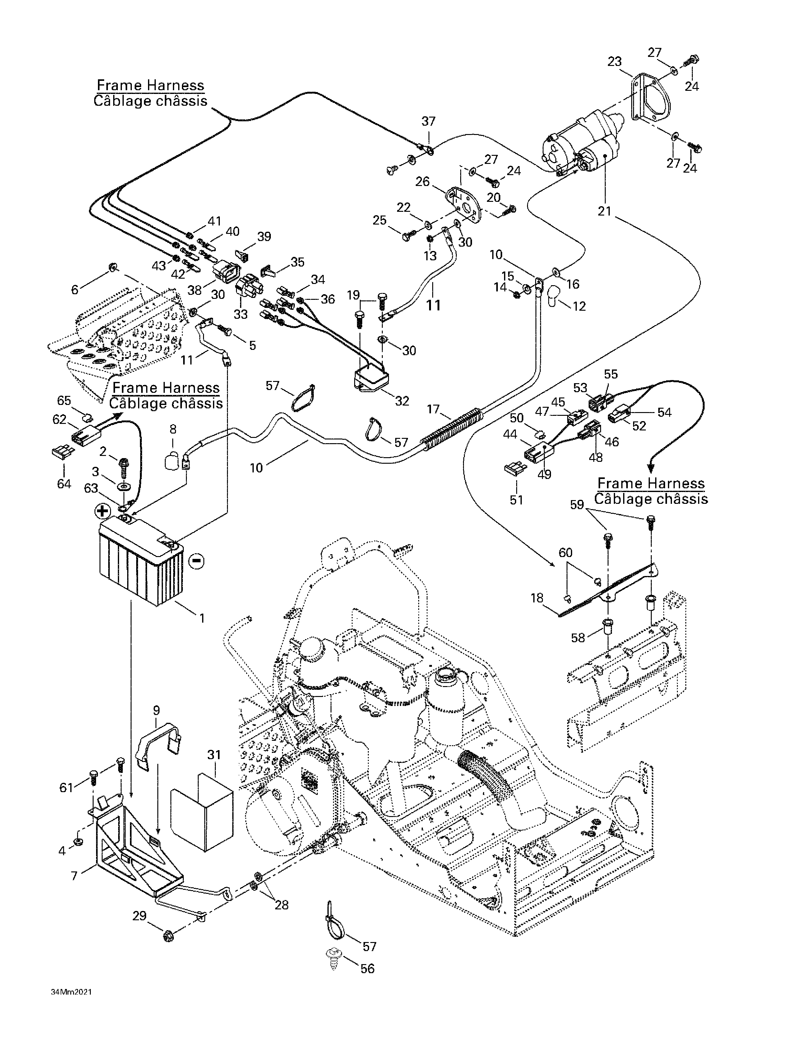 Battery and starter