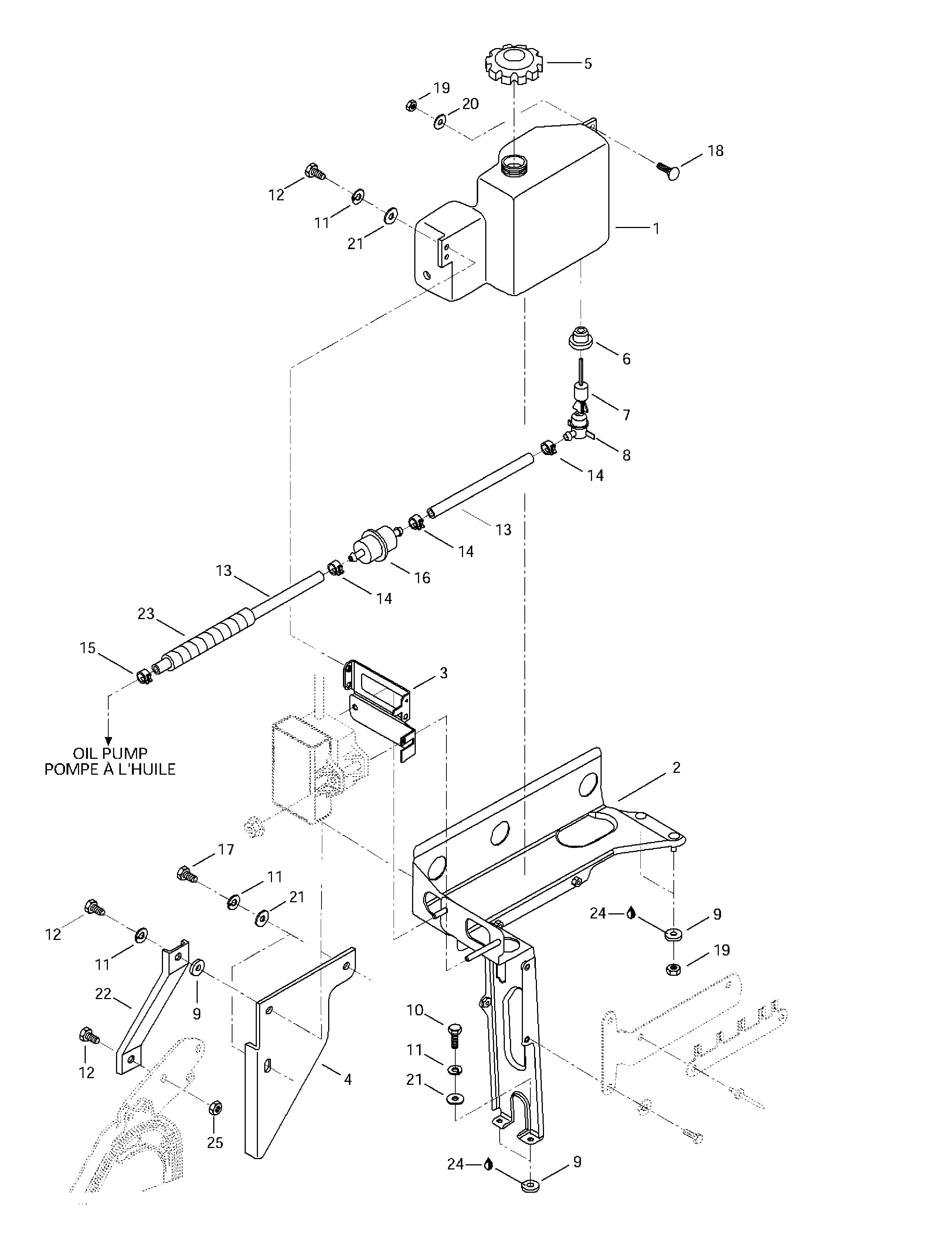 Oil tank and support