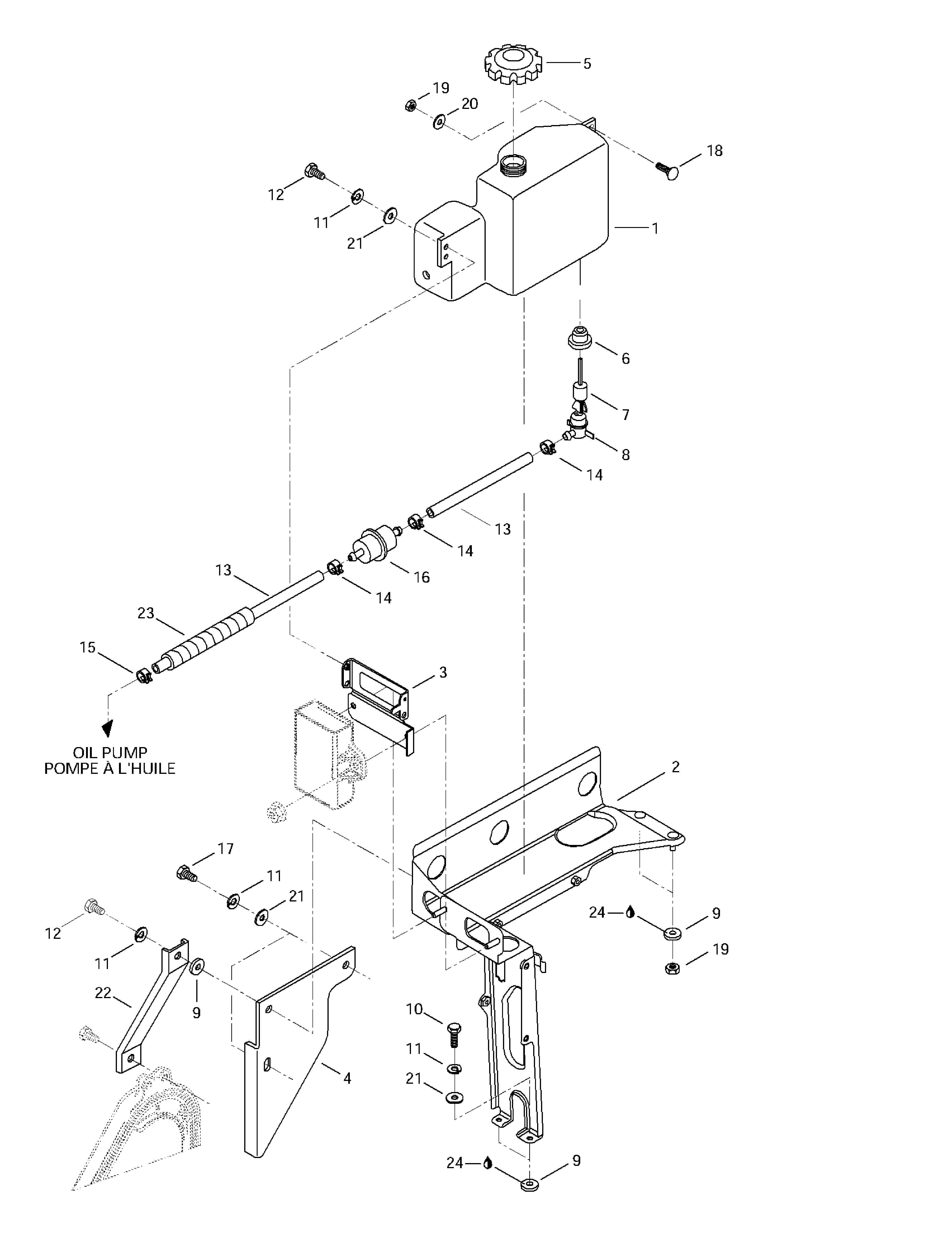 Oil tank and support