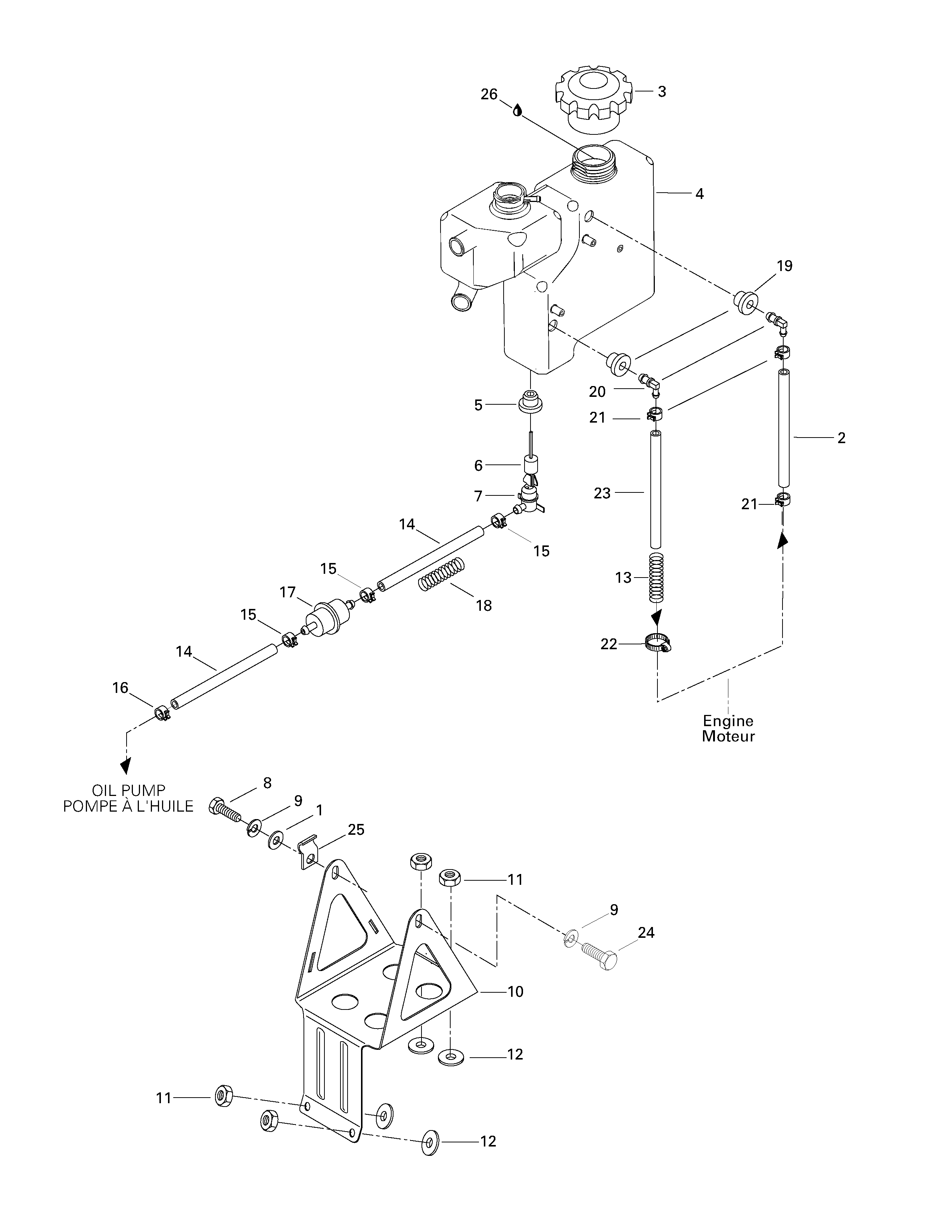 Oil tank and support