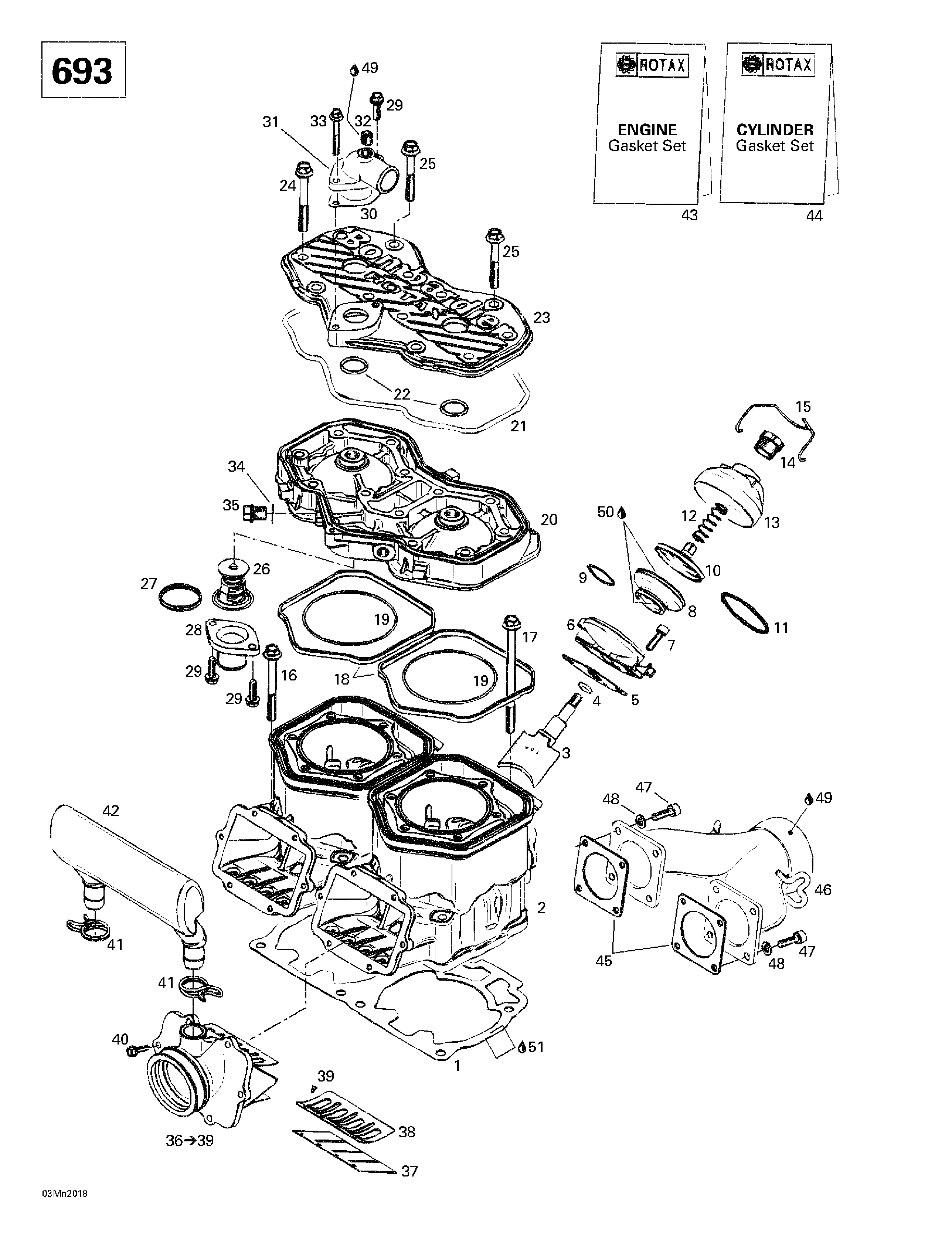 Cylinder, exhaust manifold, reed valve 2