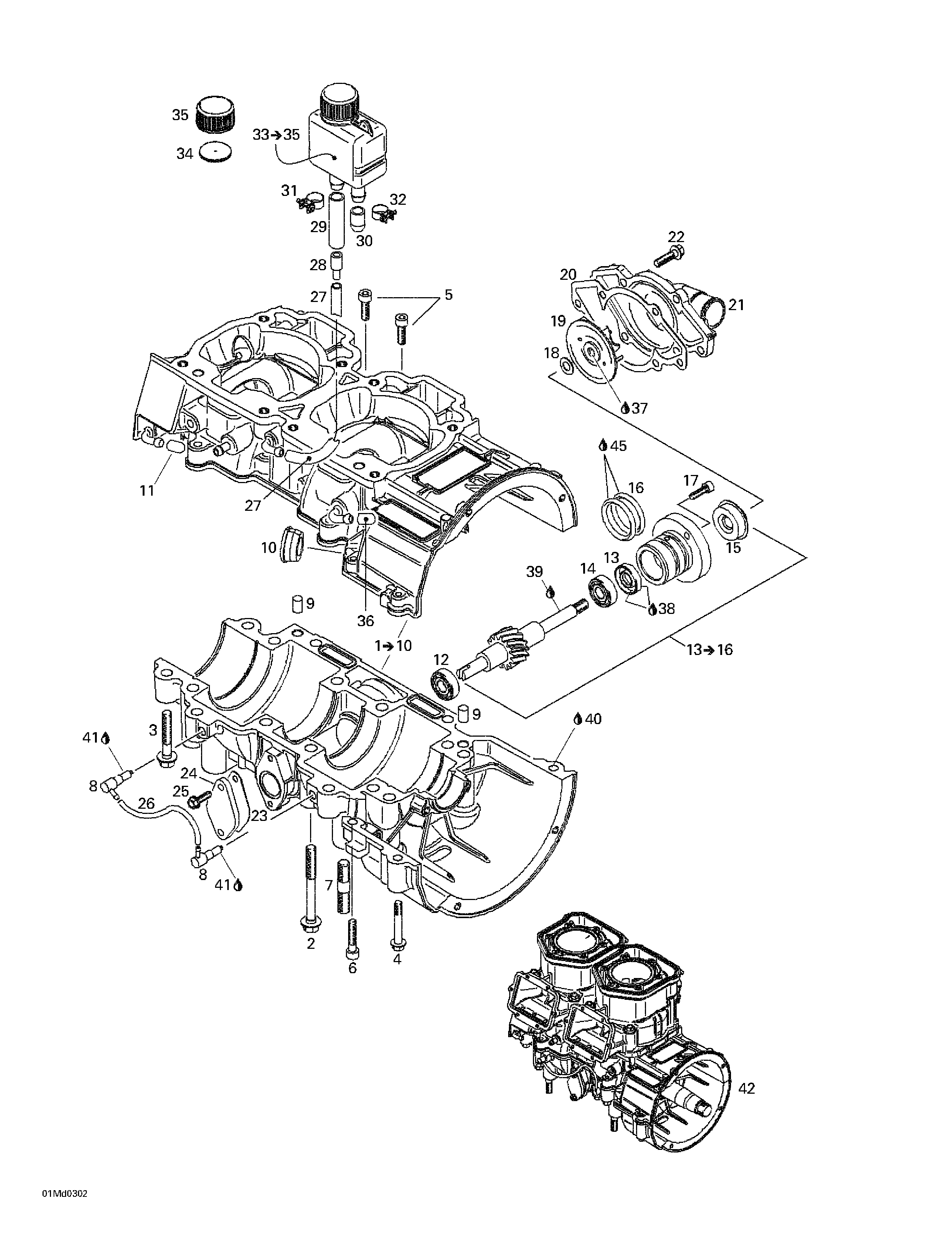 Crankcase, water pump