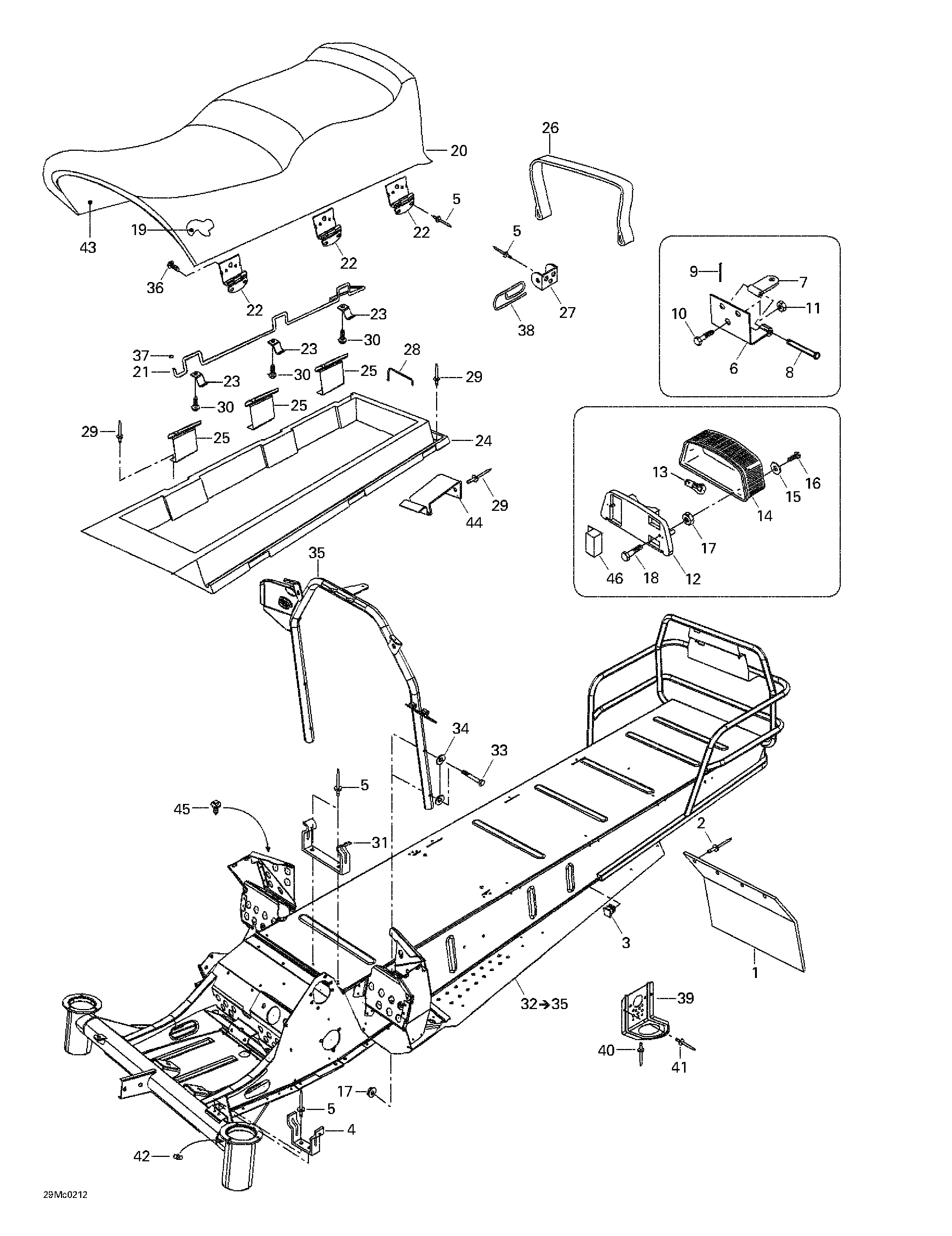 Frame, seat and accessories