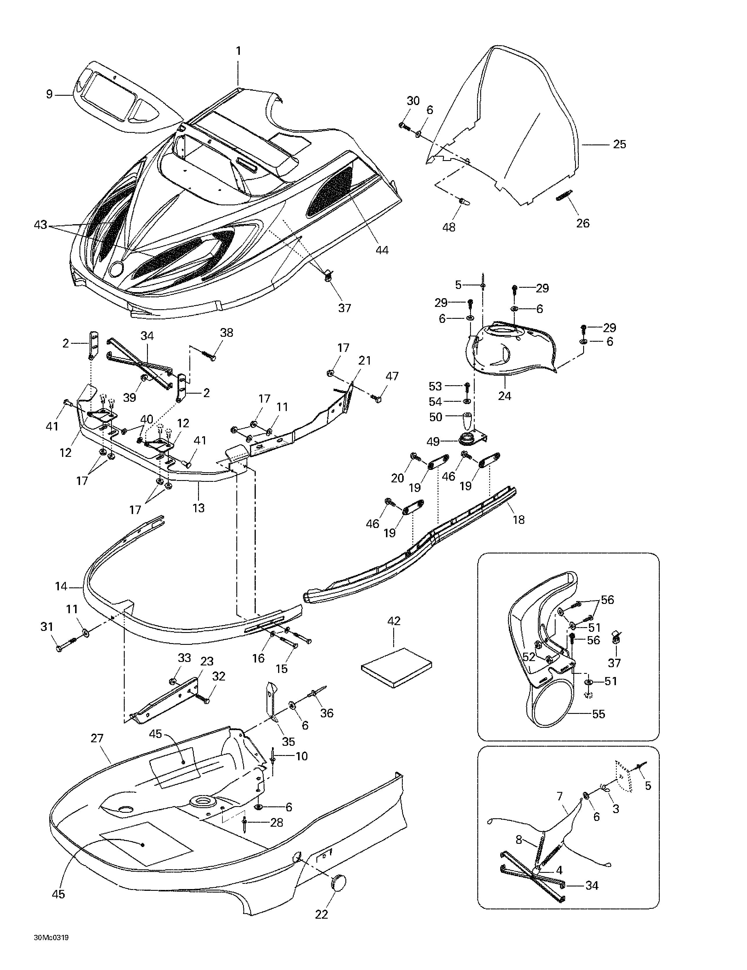 Cab, console, bottom pan