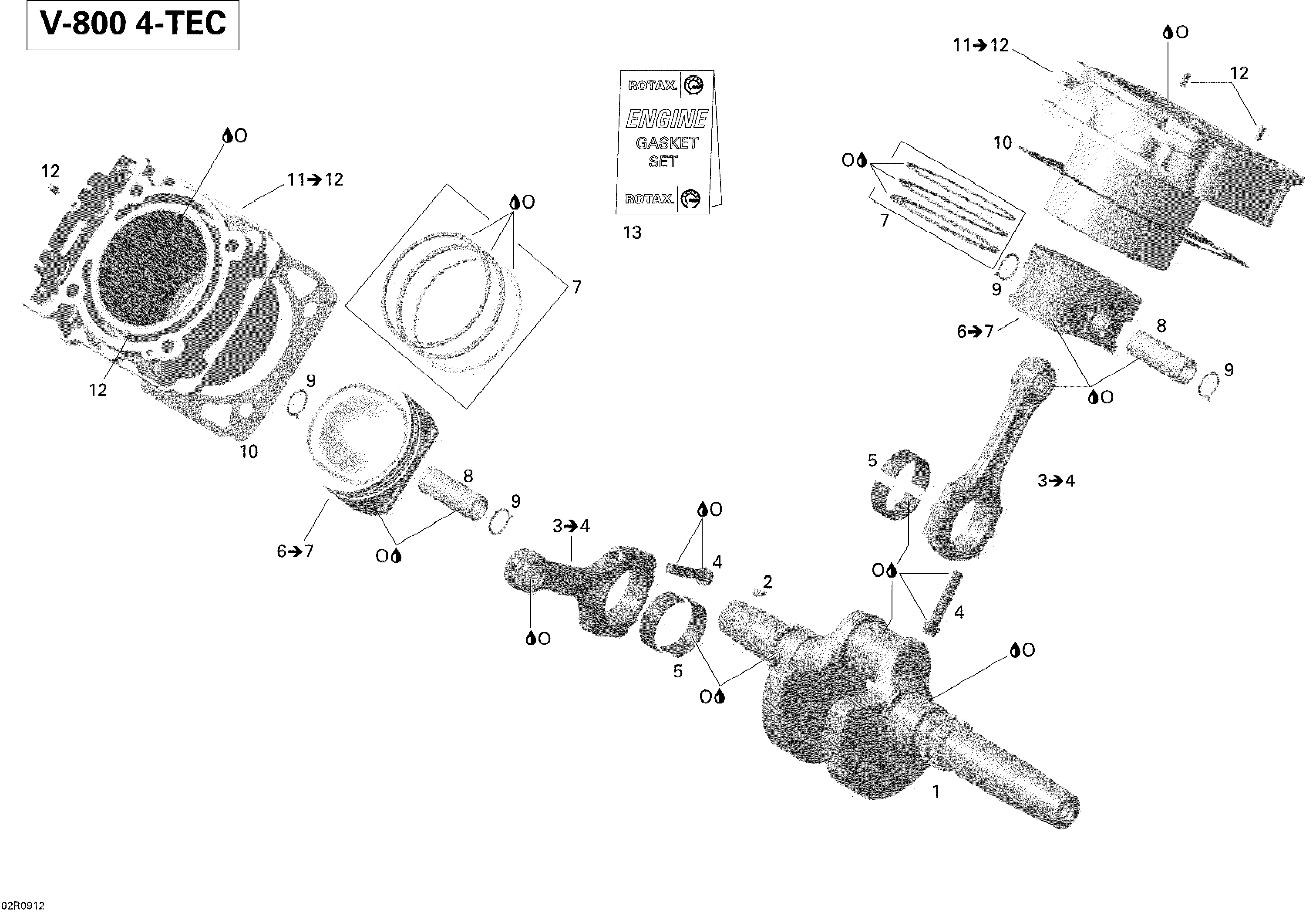 Crankshaft, piston and cylinder