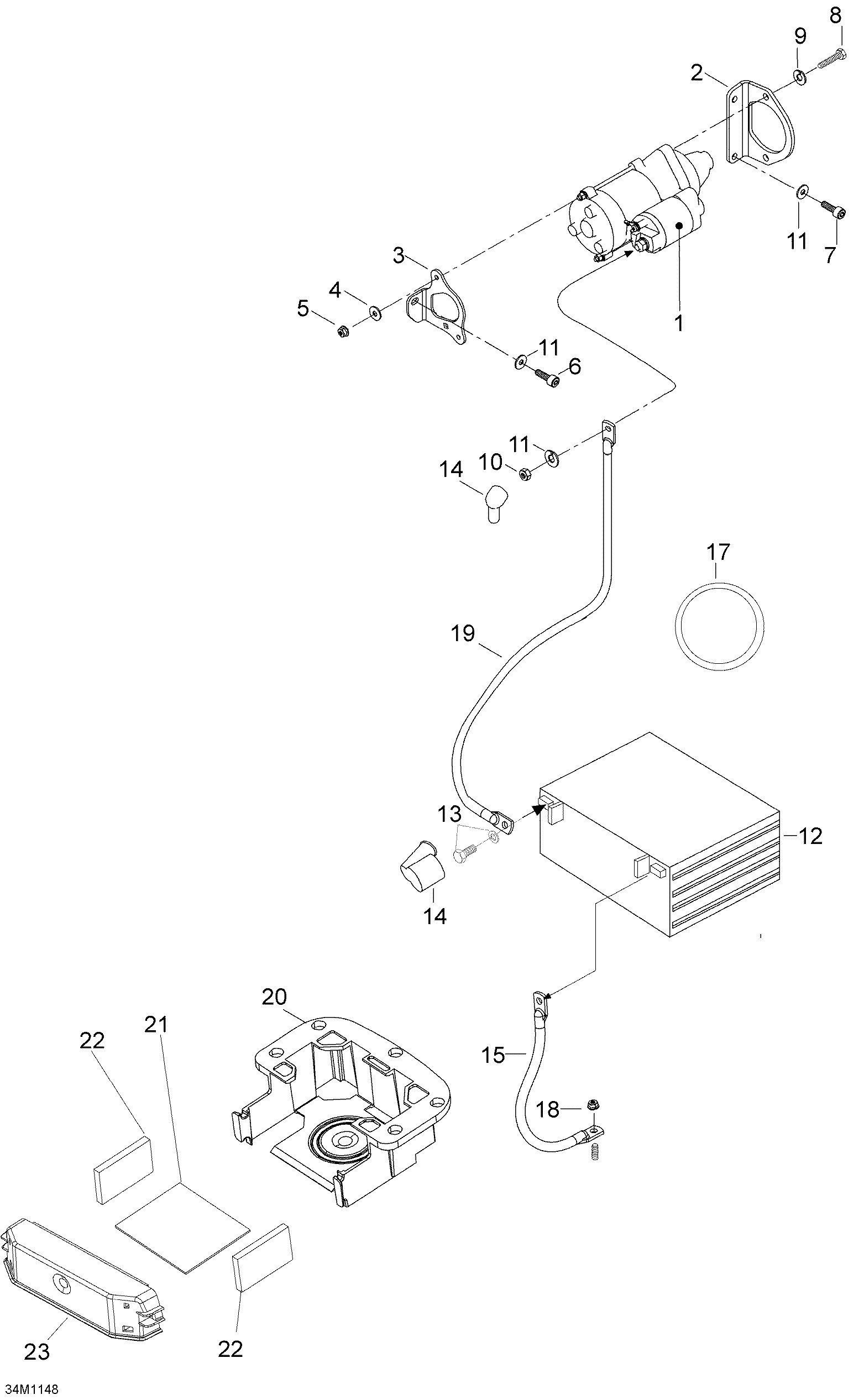 Battery and starter