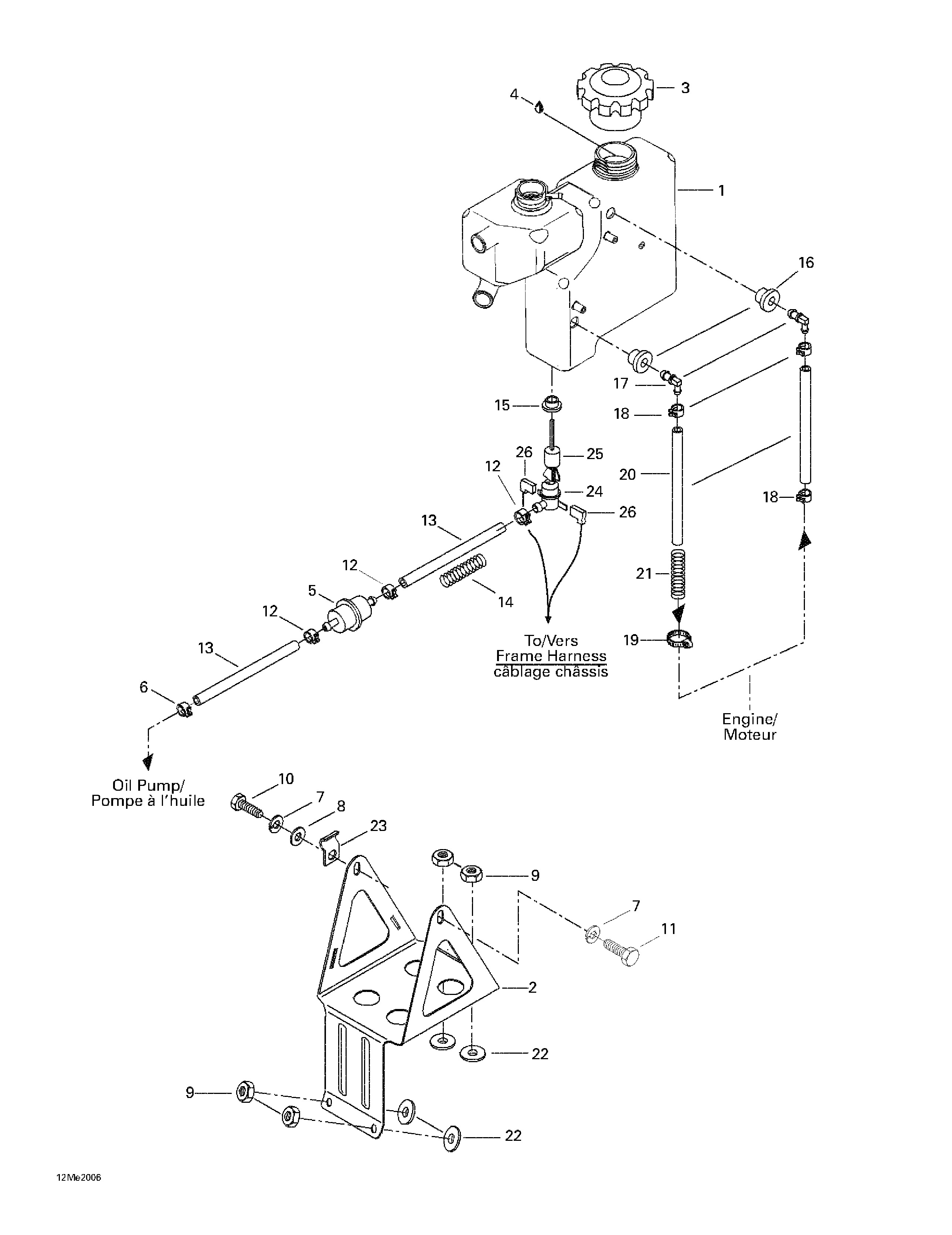 Oil tank and support