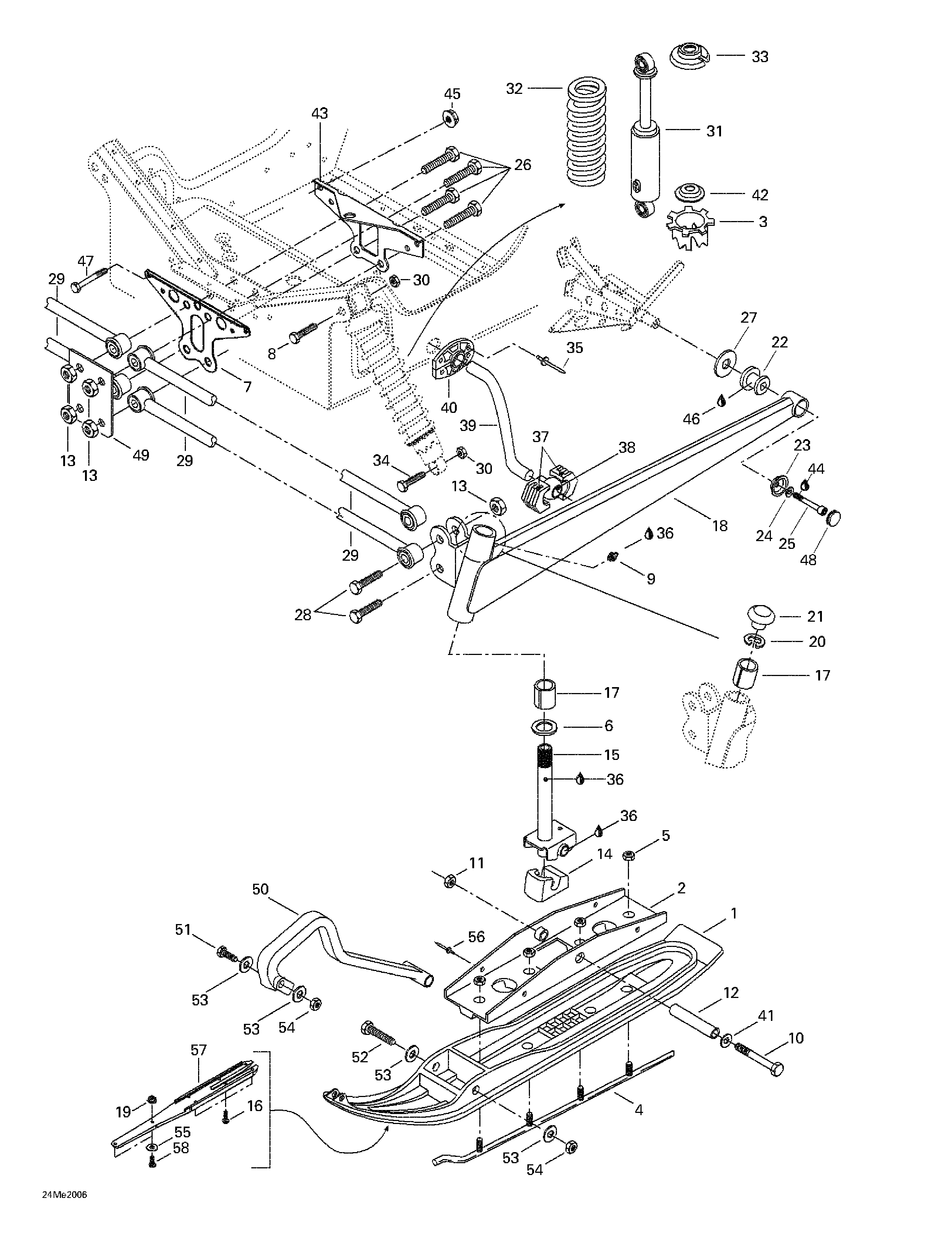 Front suspension and ski