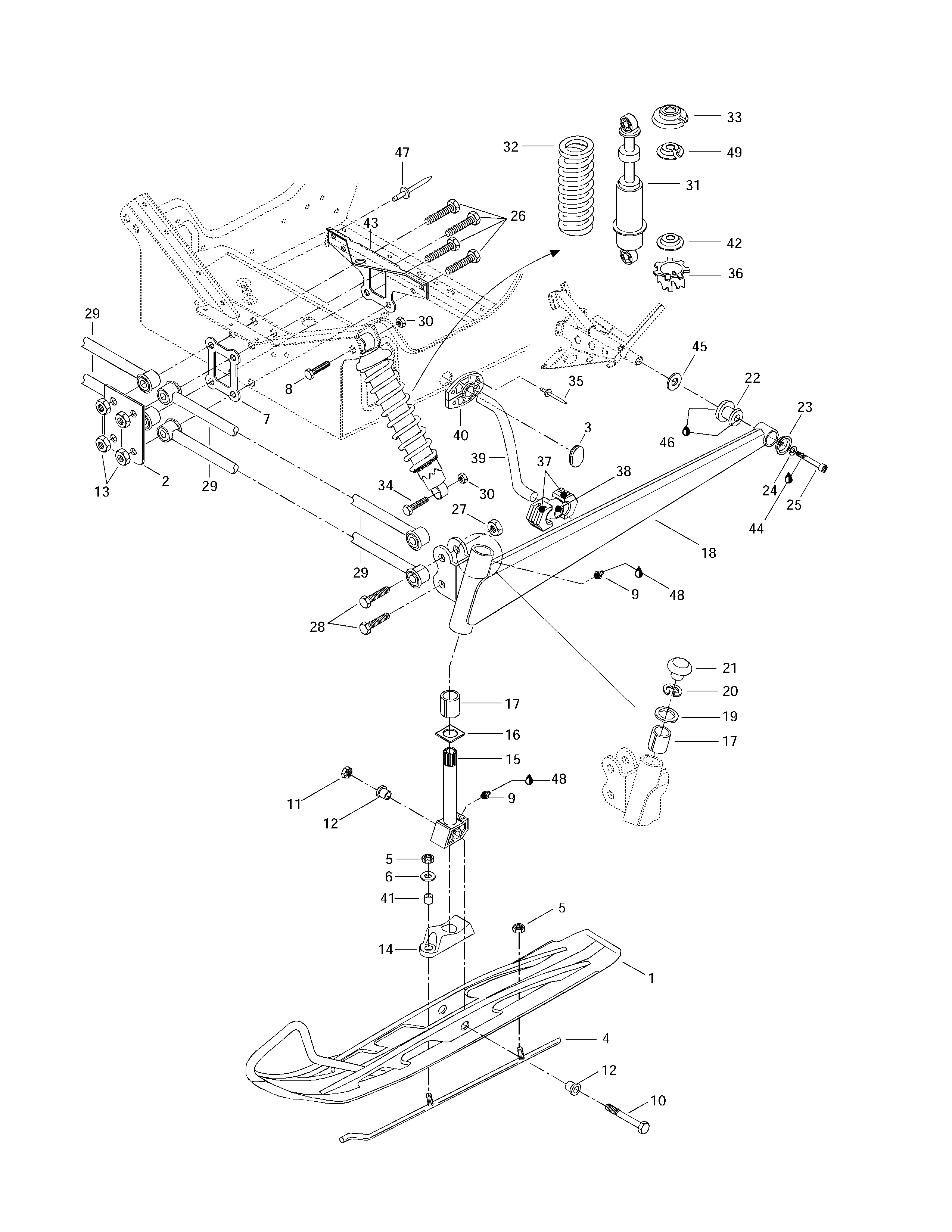 Front suspension and ski