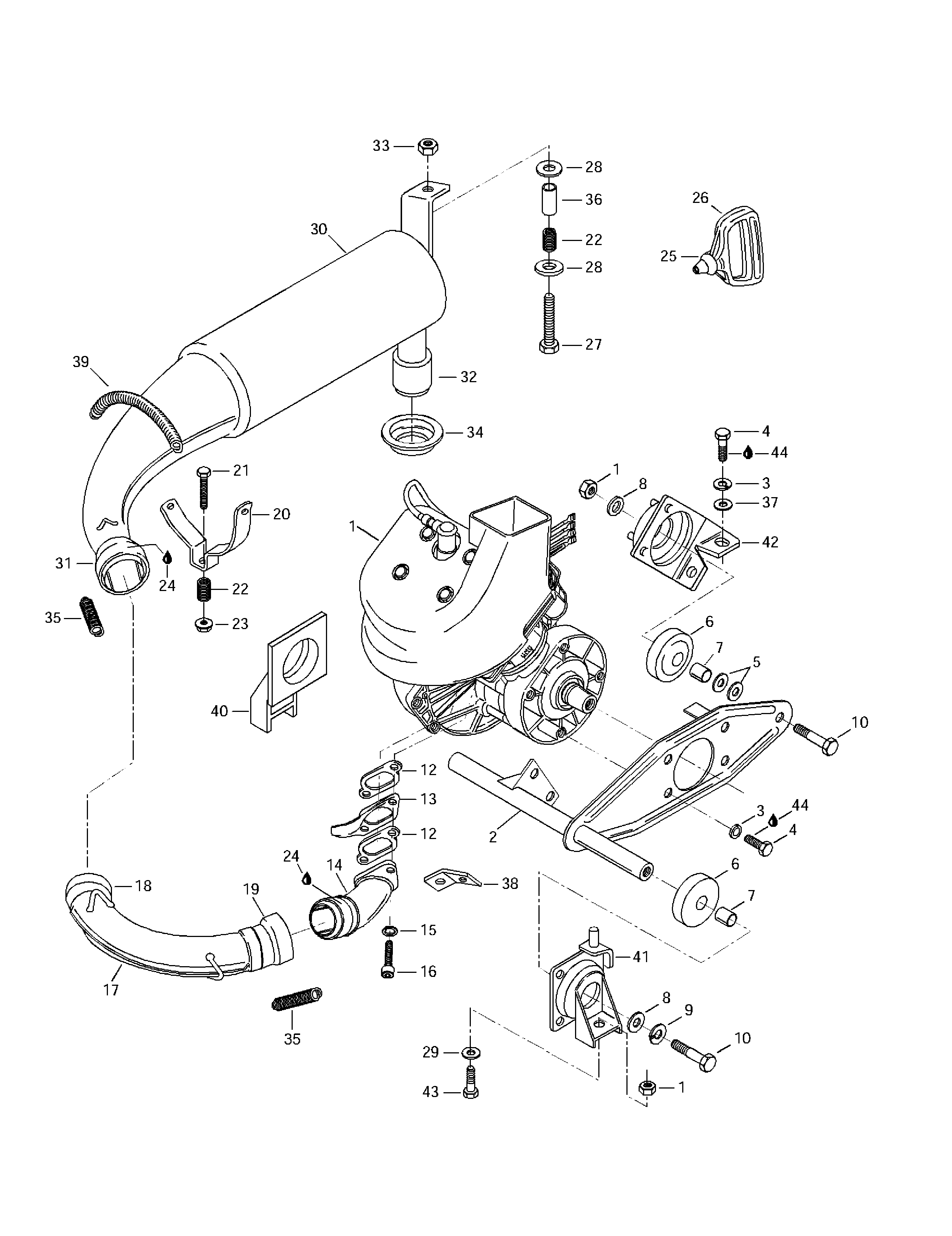 Engine support and muffler