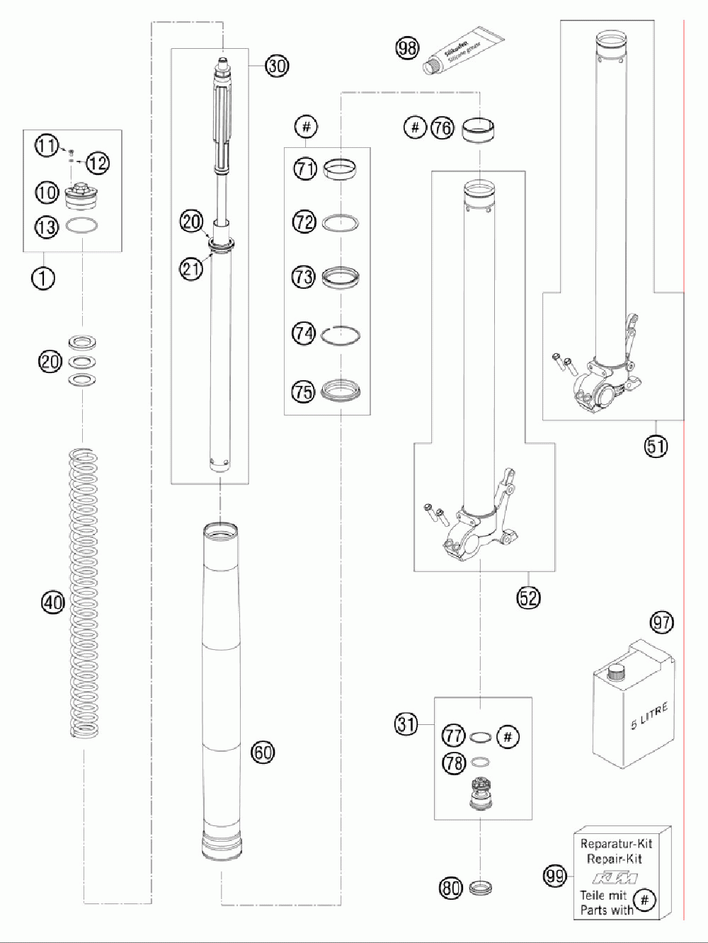 Front fork disassembled