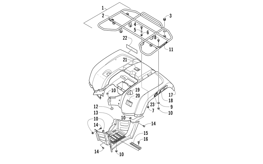 Rear rack body panel and footwell assemblies