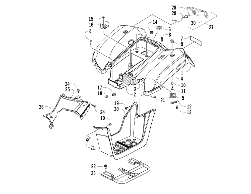 Rear body panel and taillight assemblies