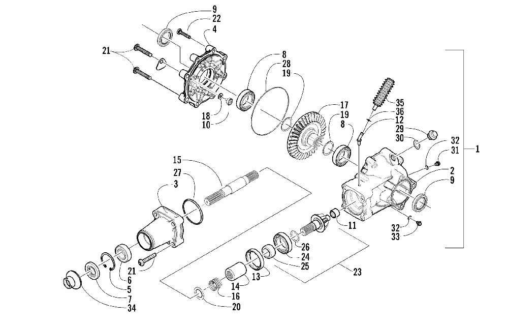 Rear drive gearcase assembly