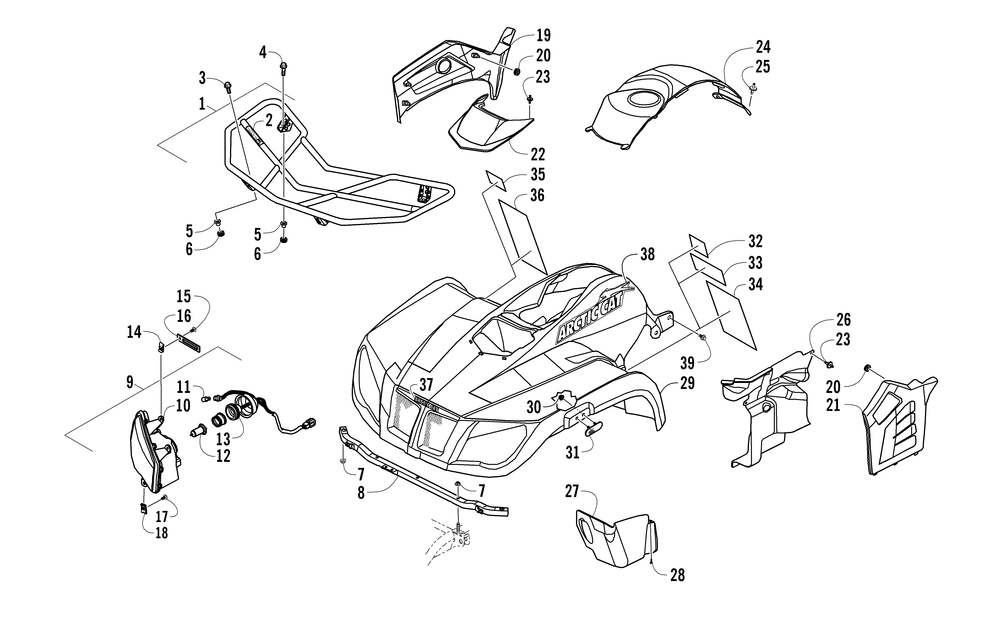 Front body rack and headlight assembly