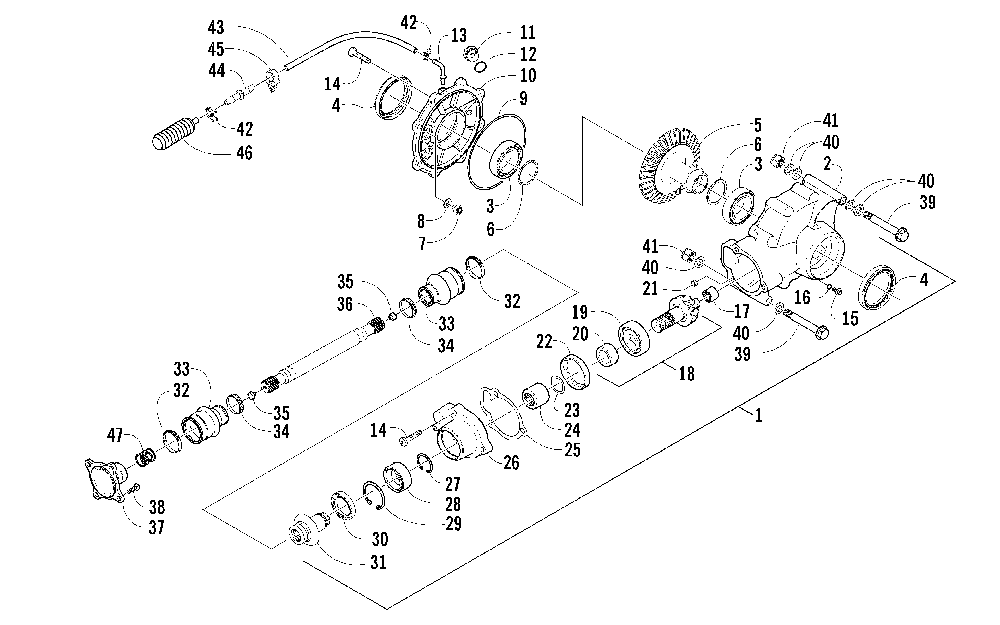 Rear drive gearcase assembly