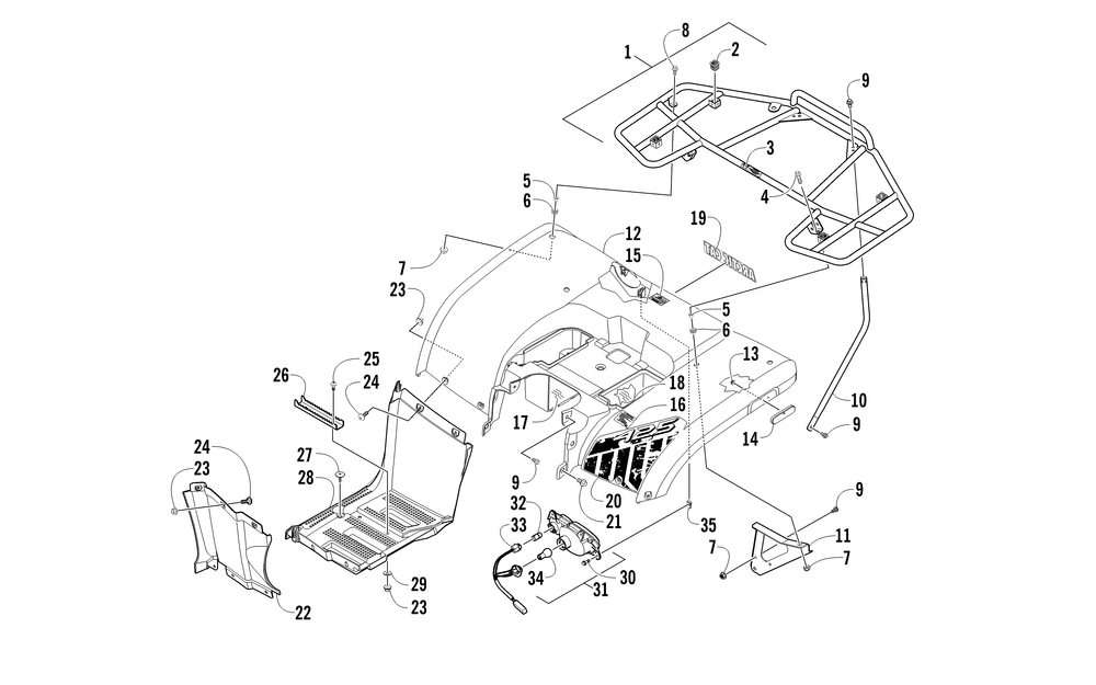 Rear body rack and taillight assembly