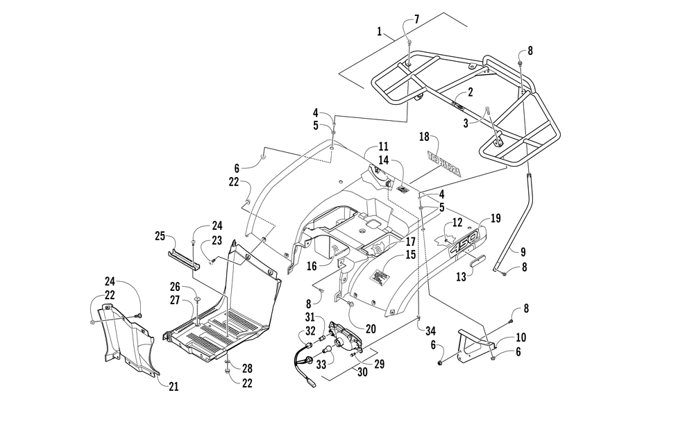 Rear body rack and taillight assembly