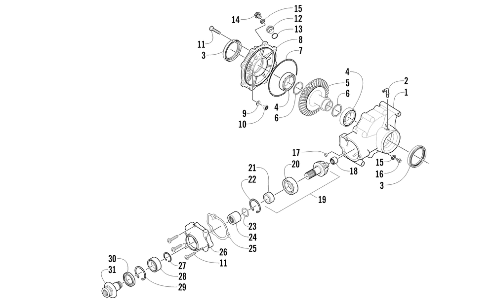 Rear drive gearcase assembly