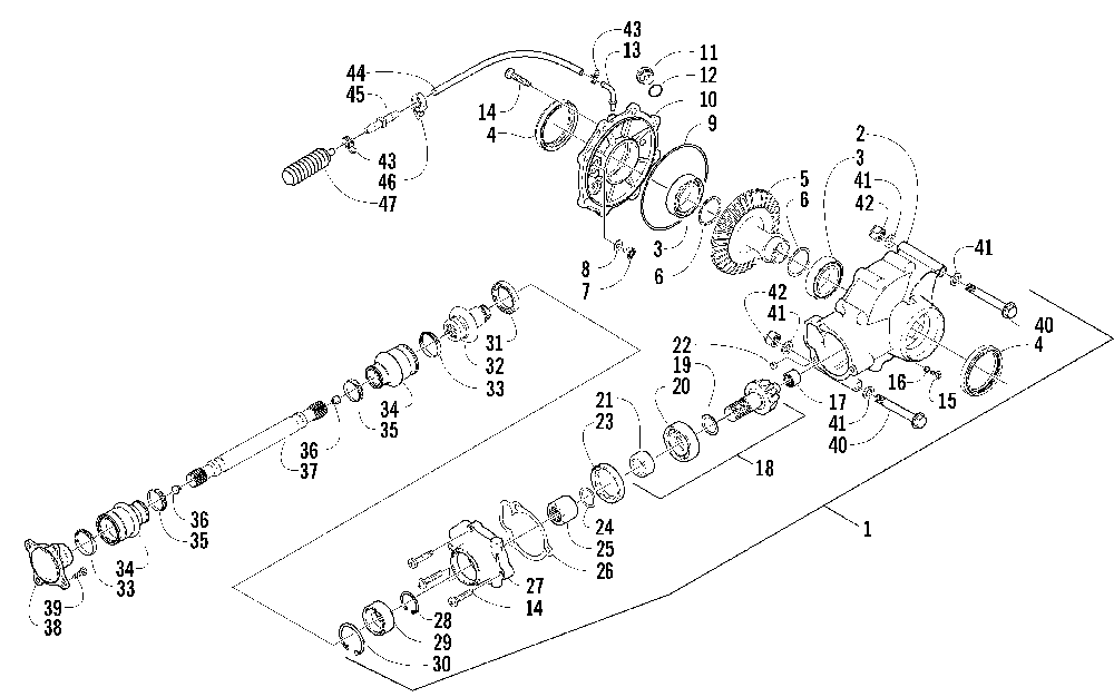 Rear drive gearcase assembly