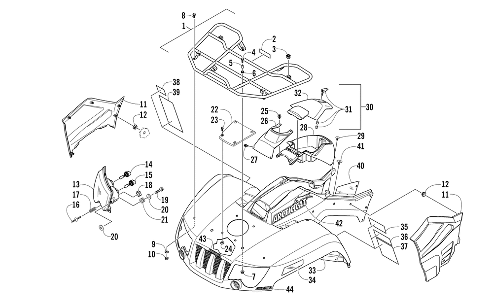 Front rack body panel and headlight assemblies