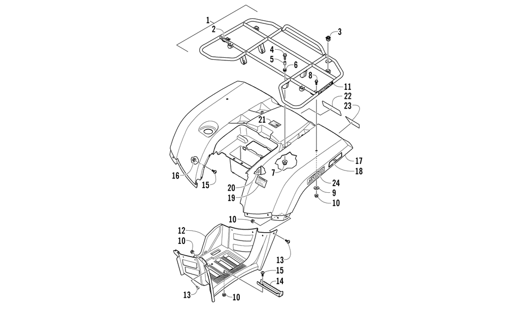 Rear rack body panel and footwell assemblies