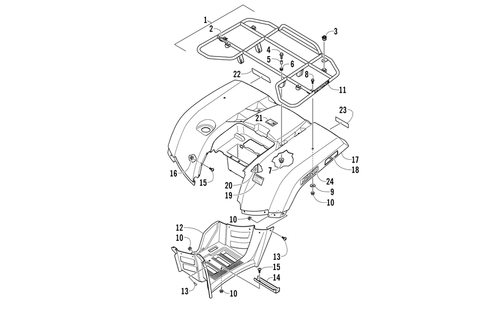 Rear rack body panel and footwell assemblies