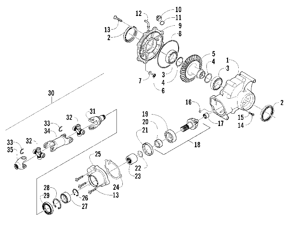 Rear drive gearcase assembly