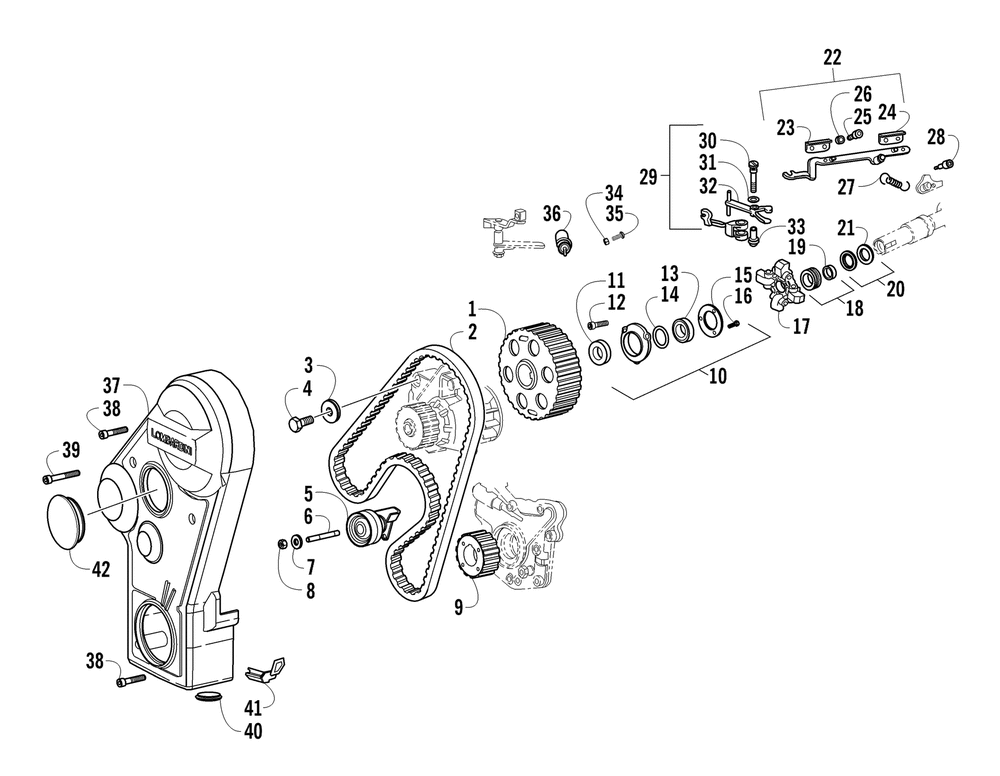 Timing belt and speed governor assemblies