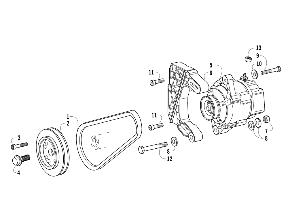 External alternator and drive pulley assemblies