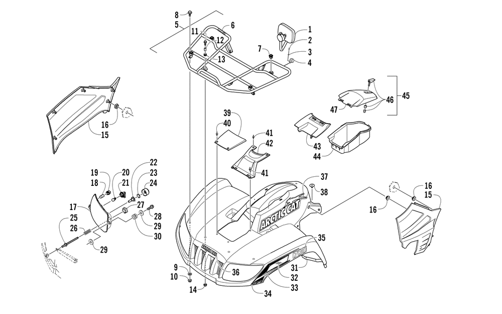 Front rack body panel and headlight assemblies